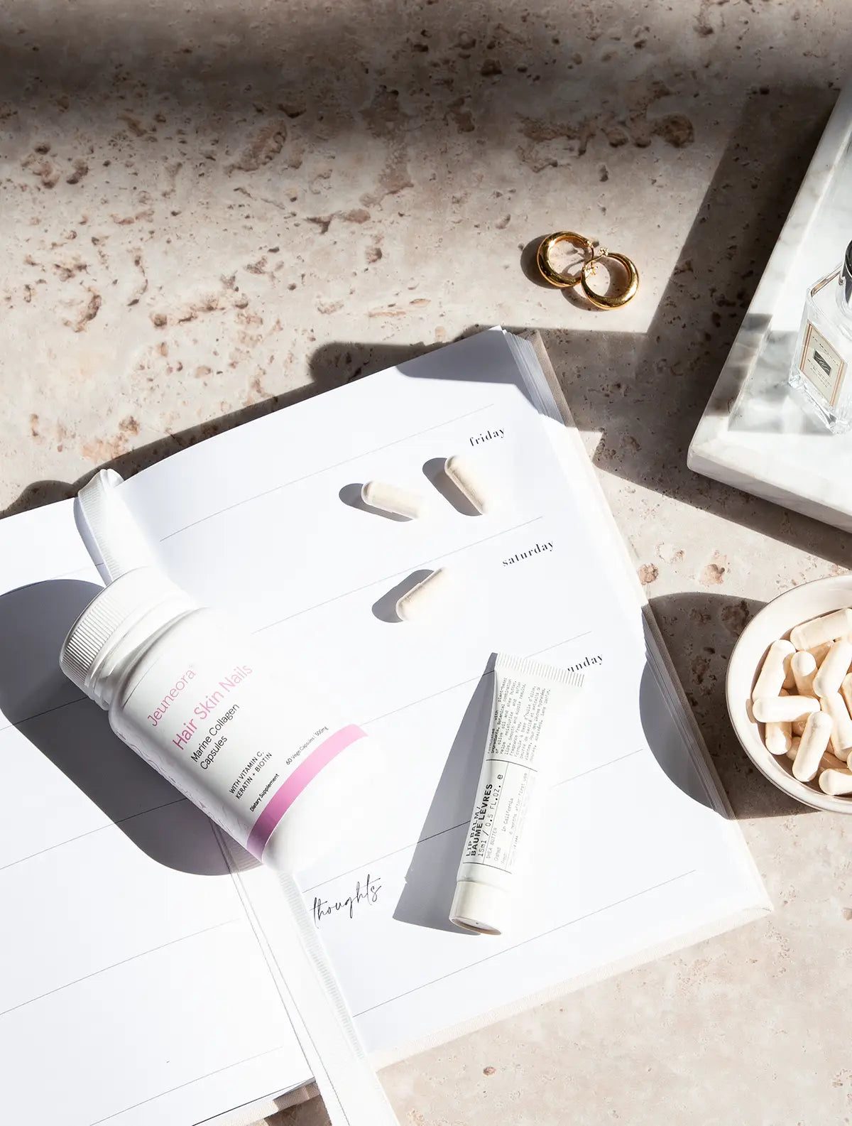 Jeuneora hair skin nails capsules in morning routine