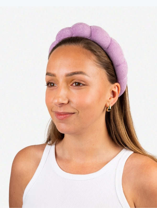 Woman wearing Bubble Headband for Skincare for Women Tiktok viral bubble headband